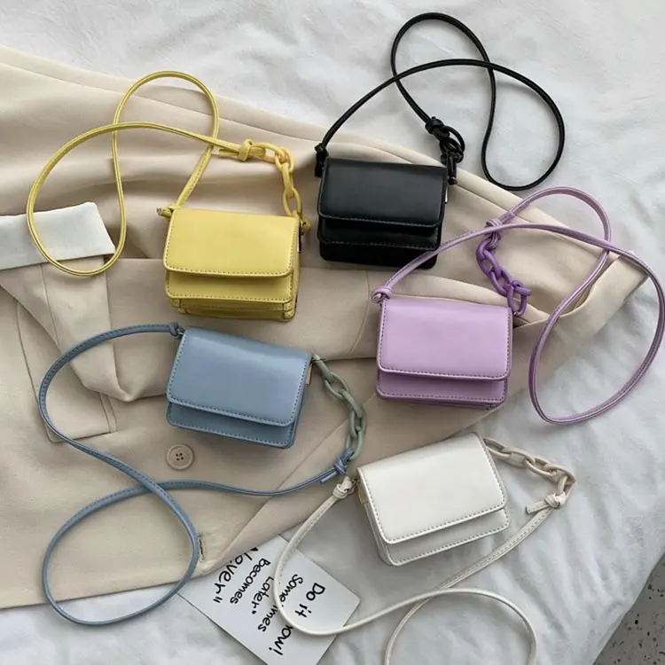 Simple Design Top Selling Products 2022 Women Girls Solid Color Pu Leather Flap Bag Crossbody Small Mini Purse