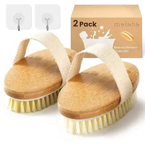 Dry Brush 2 Pack Dry Body Brush Bristles, Metene Body Exfoliating Scrub Brush with Soft and Stiff Natural Cleaning Body Bamboo