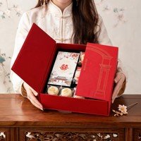 Caja de Regalo de Cartón Rígido Roja Personalizada con Cierre Magnético, Caja de Embalaje para Pasteles de Boda Chinos, para Recuerdos de Fiestas