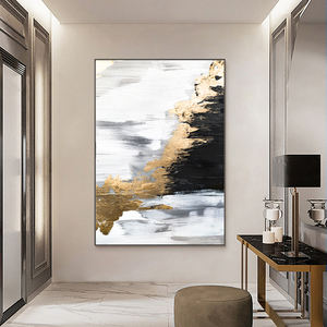 Peinture murale sur toile à texture fluide verticale, abstraite, dégradée, noir et or, style luxe moderne minimaliste, pour entrée et <span class=keywords><strong>salon</strong></span> - Product Image 2