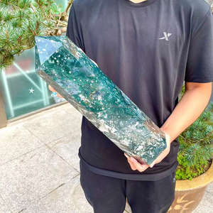 맞춤형 대형 타워 고품질 광택 천연 치유 대형 이끼 마노 타워 크리스탈 포인트 - Product Image 3