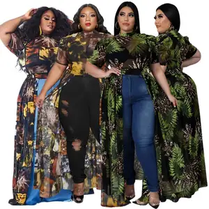 Nieuw Binnen Plus Size Mesh Jurk Voor XL-5XL Vrouwen Kleding Print Jurk Vrijetijdskleding Voor Volwassenen Plus Size Dames Jurken