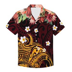 Camicia hawaiana con stampa 3D, polo da <span class=keywords><strong>uomo</strong></span>, abbigliamento estivo <span class=keywords><strong>a</strong></span> maniche corte, stampa tribale con tatuaggi floreali, camicia casual, ampia e traspirante - Product Image 4