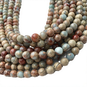 Less Is More 10mm <b>Blue</b> Aqua Terra Jasper Mala Gemstone <b>Beads</b> GIC Certified for Jewelry Making - Product Image 1