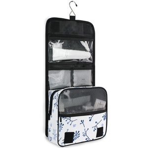 Blue Flowers Patterns Portable <b>Storage</b> Bag <b>Toiletries</b> Organizer Women Zipper Waterproof Hanging Travel Wash Pouch Bag - Product Image 3
