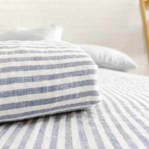5つ星ヘビーリネンヘンプ100% ストライプ寝具純粋なフレンチリネン糸染めピンストライプカリフォルニアキング羽毛布団カバーシートセット - Product Image 3