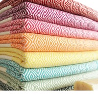Serviette de bain grande taille en jacquard tissé teint uni, couverture de plage turque en coton-lin à motif losanges, vente en gros