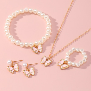 4 шт./комплект, модное розовое ожерелье с бабочкой и жемчугом - Product Image 3