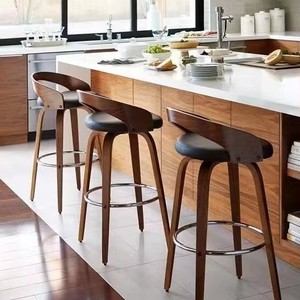 Banqueta de Madeira Moderna com Encosto para Sala de Jantar, Cozinha e Café, Novo Mobiliário para Restaurante e <span class=keywords><strong>Bar</strong></span> - Product Image 5