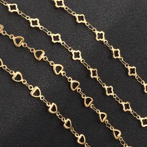 Kualitas tinggi 18k emas empat daun semanggi Hati rantai baja nirkarat DIY untuk membuat perhiasan kalung aksesoris