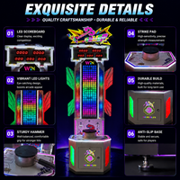 Machine de jeu d'arcade à monnayeur pour adultes, jeu de frappe au marteau, lumières LED, 1 joueur, machine de force de frappe en métal, version anglaise