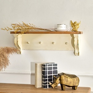 Étagère murale multifonctionnelle convertible à un seul niveau en bois blanc Art Déco INNOVA pour salon avec crochet - Product Image 4
