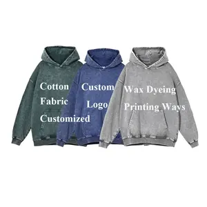 Heavyweight Retro Fashion Custom Logo Wax Dyeing Hooded Sweaters Street Wear Autumn XXL Oversize Loosen Pullover Men's Hoodies