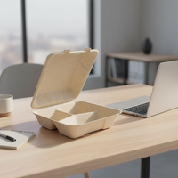 Boîte à clapet en bagasse personnalisée, compatible micro-ondes, 1/2/3 compartiments, biodégradable, naturelle ou blanche, pour plats à emporter