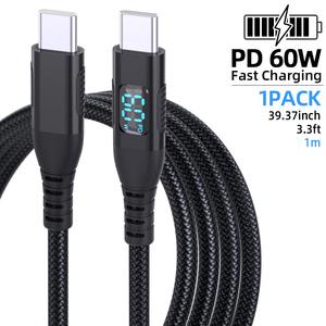 Câble de données USB C vers USB C avec affichage numérique LED 60W PD, câble de charge rapide pour iPhone 15 16 Pro, vente en gros - Product Image 3
