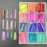 N17130 Capsules d'extension d'ongles en gel réutilisables, 14 tailles, forme double, capsules cercueil effilées