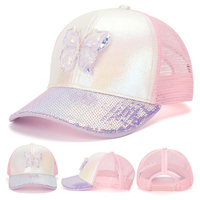 Muestra gratis personalizado 6 paneles poliéster lentejuelas transpirable verano niños púrpura gorra de béisbol gorra deportiva para niñas
