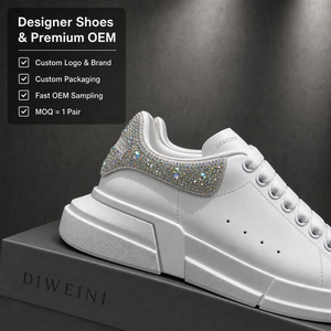Sneakers de luxe pour hommes et femmes, imperméables, à lacets, antidérapantes, en cuir véritable de haute qualité, avec strass, plateforme blanche, neuves - Product Image 1