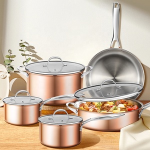 Bán buôn thiết kế mới 9 cái đồng chậu nấu ăn thép không gỉ <span class=keywords><strong>Cookware</strong></span> sets cổ điển kim loại phong cách - Product Image 1