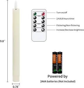 Velas cónicas de marfil sin llama parpadeantes con control remoto de 10 teclas operado por batería Led cálido 3D mecha luz ventana vela cera Real