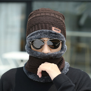 Chapeau d'hiver pour homme, écharpe en polaire, bonnet tricoté pour femme, cache-cou en laine épaisse, cagoule, masque de ski, bonnets - Product Image 2