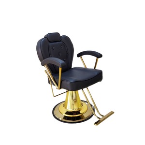 Sillón de Barbería de Cuero Sintético Negro con Base de Metal Dorado, Altura Ajustable Hidráulica, Mueble de Salón de Diseño Industrial - Product Image 6