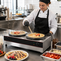 Commerciële elektrische crêpemaker met dubbele kop, roestvrijstalen pannenkoekenmachine, crêpebakker voor catering en restaurants