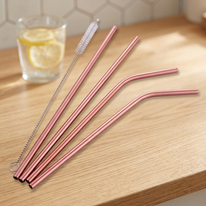 Rose Gold Metal <b>Drinking</b> <b>Straws</b> 4-Pack Reusable Bar Accessories Modern Style - Product Image 3