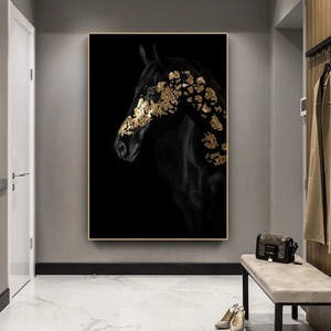 Arte Murale Moderna di Lusso con <span class=keywords><strong>Cavallo</strong></span> in Foglia d'Oro Lucida, Decorazione per la Casa con Animali, Poster su Tela con Cornice, <span class=keywords><strong>Foto</strong></span> Stampata - Product Image 4