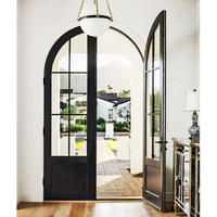 Diseño de puerta de entrada de casa retro francesa de arco marco de acero negro extremadamente estrecho puertas de ventana de acero antiguas para interior de casas