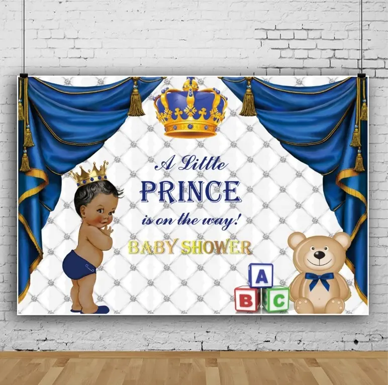 Fondo de vinilo para Baby Shower de un principito, 7x5 pies, Fondo de piel de niño, corona dorada, fondo azul