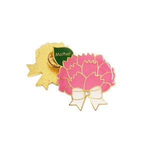 Accept customization Logo Cheap Fashion Mother's Day Pins Metal carnation flower Badge - Product Image 1
