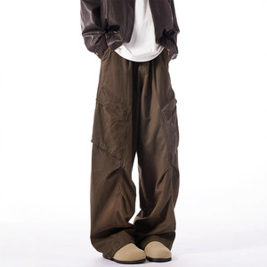 Salopette a Gamba Larga Color Caffè Retrò, Moda Maschile di Marca, Design Deconstructivo, Pantaloni Lunghi Casual Larghi e Drappeggiati - Product Image 4