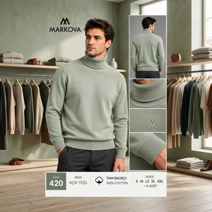 Maglione da Uomo MARKOVA Stile 420 Colore Oliva, <span class=keywords><strong>Collo</strong></span> Alto, 100% Cotone, Tessuto Invernale Lavorato a Maglia, Traspirante, Anti-Pilling, Prima Qualità - Product Image 2