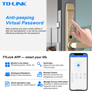 Serrure intelligente coulissante en aluminium Tolink Gold RFID avec code, empreinte digitale et multi-authentification Tuya TTLock, en alliage de zinc, étanche IP65 - Product Image 4