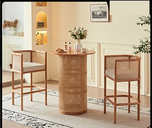 Muebles de Exterior, Juego de Sofás de Jardín, Mesa de Centro Redonda Pequeña para <span class=keywords><strong>Bar</strong></span>, Muebles de Ratán Natural para Sala de Estar, Mesa de <span class=keywords><strong>Bar</strong></span> de Madera - Product Image 5