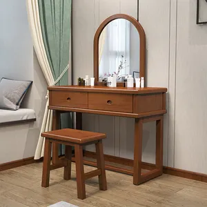 Grosir furnitur rumah Set meja rias Gril meja rias kayu Modern dengan cermin dan 2 laci