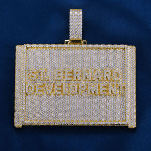 Pingente Charm Quadrado de <span class=keywords><strong>Moissanite</strong></span> 100% Aprovado pelo Testador de Diamantes VVS em Prata S925, Ouro Sólido 9k 10k 14k 18k com Letras Iced - Product Image 1