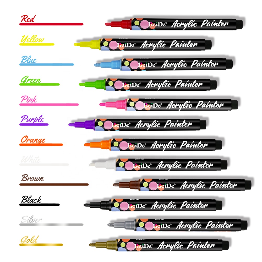 Акриловое волокно Рисунок Краски маркерных ручек 12 видов цветов 3 мм мини ручка