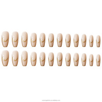 Nouvelle Arrivée Faux Ongles Brillants Style Classique Old Money Amande Carrée Or Français Gel Solide Demi-Couverture ABS