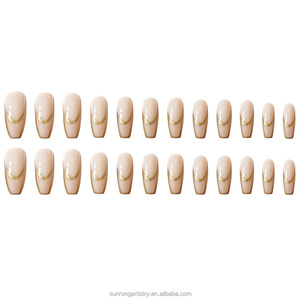 Nouvelle Arrivée Faux Ongles Brillants Style Classique Old Money Amande Carrée Or Français Gel Solide Demi-Couverture ABS - Product Image 5