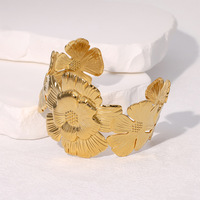 Bracelet en acier inoxydable plaqué or 18 carats de haute qualité pour femmes, design floral et géométrique, vente en gros de bijoux