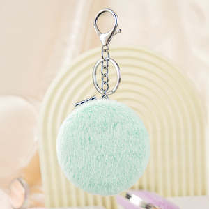 Fuzzy Plush Ball <b>Compact</b> <b>Makeup</b> Mirror Keychain Soft Pastel Color Round Folding Mirror Bag Pendant Purse Accessories Wholesale - Product Image 3