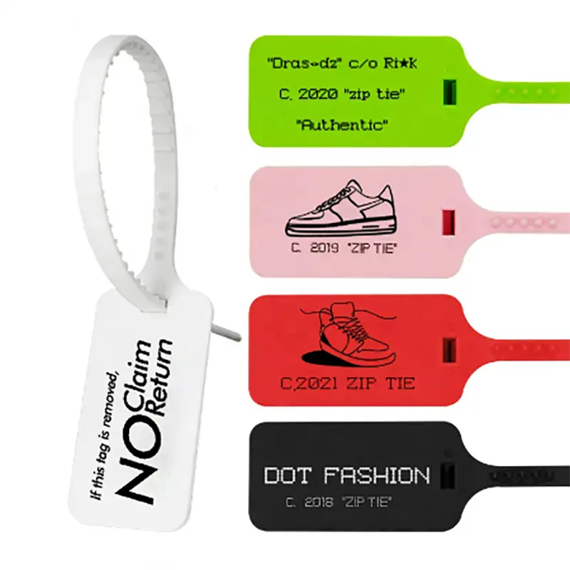 Thiết kế treo tag mã vạch trắng Kích thước kỹ thuật số cho quần áo quần áo giày tùy chỉnh thẻ an toàn