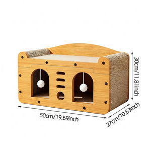 Maison pour chat en bois, design fin et peu encombrant, 50 cm, avec griffoir en nid d'abeille et deux arches, livraison rapide UE depuis la Pologne - Product Image 3