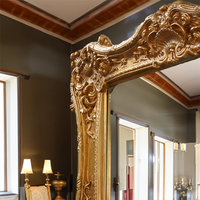 Miroir décoratif rectangulaire surdimensionné de luxe en bois massif avec cadre en PU, décoration d'intérieur pour salon, miroir sur pied doré