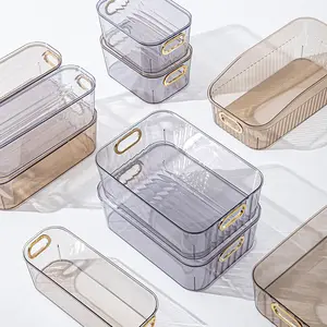 OWNSWING – boîte de rangement de bureau pour tri de débris, boîte en plastique transparente avec couvercle, coiffeuse, cosmétiques, rangement de bureau