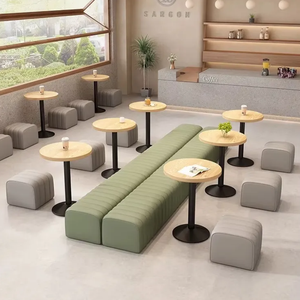 Bàn ghế nhà hàng, ghế sofa dài không lưng tựa, bàn ghế kết hợp, kiểu quán cà phê, phong cách thư giãn, sản xuất tại xưởng Phật Sơn - Product Image 5