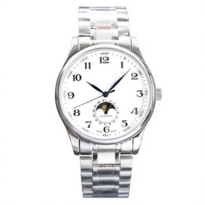 Montre automatique mécanique analogique pour homme avec bracelet en cuir véritable, phase de lune, collection Master, fabriquée par GS Factory, avec verre saphir. - Product Image 4