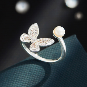 Butterfly Micro Pave Zircon Freshwater Pearl <b>Open</b> <b>Ring</b> Adjustable For Index Finger Party Jewelry - Product Image 4